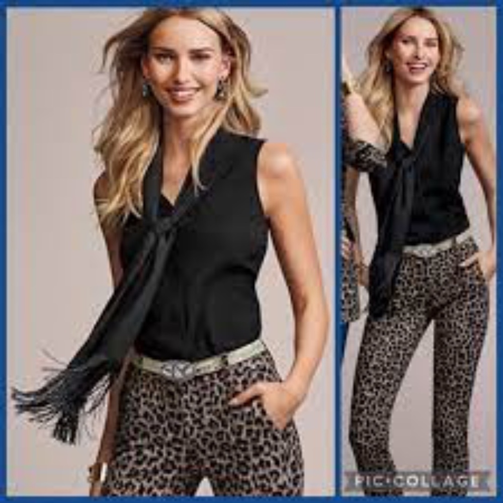 Cabi Black Fringe Tie Front Blouse - Size L